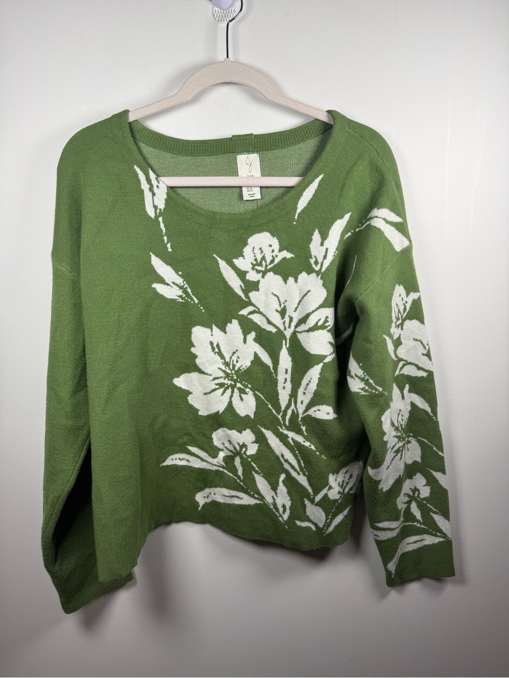 JOIE | Floral Intarsia Knit Green Sweater Size XL